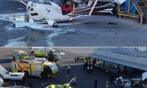 伊朗一架超轻型飞机降落时失控 飞行员弹射逃生